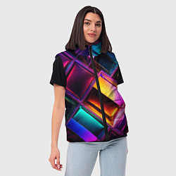 Женский жилет Цветные стеклянные блоки - неоновый геометричный у, цвет: 3D-красный — фото 2