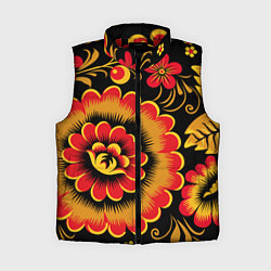 Женский жилет Хохломская роспись красно-жёлтые цветы на чёрном ф