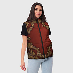 Женский жилет Золотые объемные узоры на красном фоне лепнина, цвет: 3D-черный — фото 2