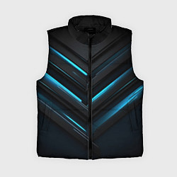 Женский жилет Черная абстракция и неоновые синие полосы, цвет: 3D-черный