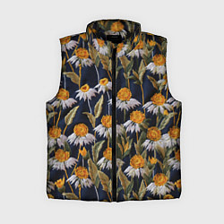 Женский жилет Вышитые ромашки, цвет: 3D-черный