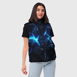 Женский жилет Синий неоновый разлом черной абстракции, цвет: 3D-красный — фото 2