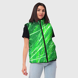 Женский жилет Белые линии на зелёном фоне, цвет: 3D-светло-серый — фото 2