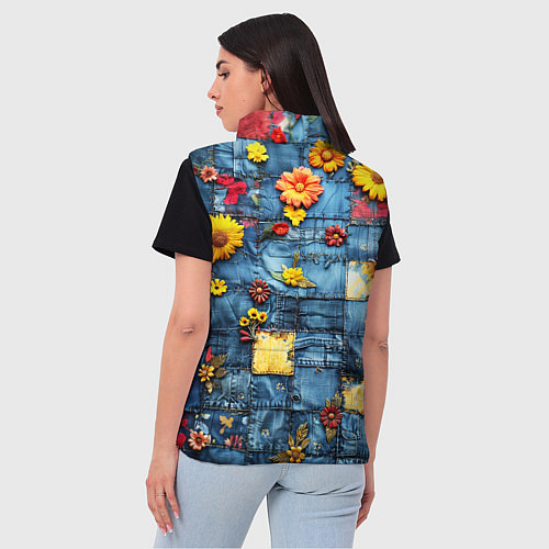 Женский жилет Подсолнухи на джинсах / 3D-Светло-серый – фото 4