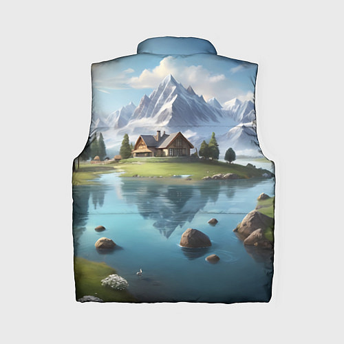 Женский жилет Чудесный день на берегу озера в горах / 3D-Красный – фото 2