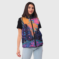 Женский жилет Киберпанк город в стиле комиксов, цвет: 3D-светло-серый — фото 2