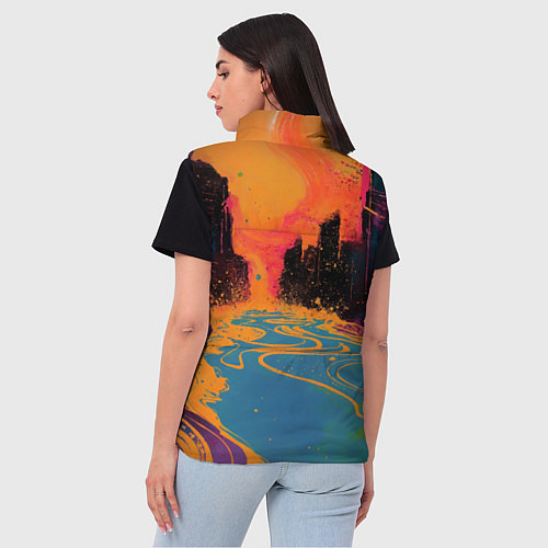 Женский жилет Абстрактная городская улица со зданиями и река / 3D-Светло-серый – фото 4