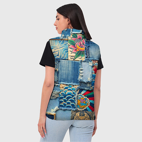 Женский жилет Японские мотивы на дениме / 3D-Светло-серый – фото 4