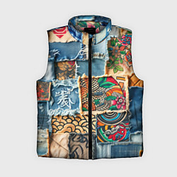 Женский жилет Японские мотивы на дениме, цвет: 3D-светло-серый