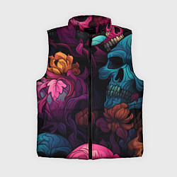 Женский жилет Яркие цветы с черепами