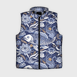 Женский жилет Рыба карп - синий корейский узор, цвет: 3D-черный
