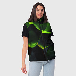 Женский жилет Green neon abstract geometry, цвет: 3D-светло-серый — фото 2