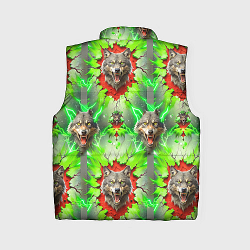 Женский жилет Волки из зеленого паттерна / 3D-Красный – фото 2