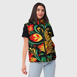 Женский жилет Хохлома акварель, цвет: 3D-красный — фото 2