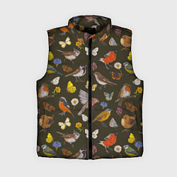 Женский жилет Птицы и бабочки с цветами паттерн, цвет: 3D-черный