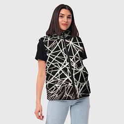 Женский жилет Белые хаотичные линии на чёрном фоне, цвет: 3D-черный — фото 2