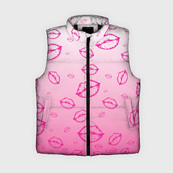 Женский жилет Паттерн малиновые губы на розовом градиент - lips, цвет: 3D-черный