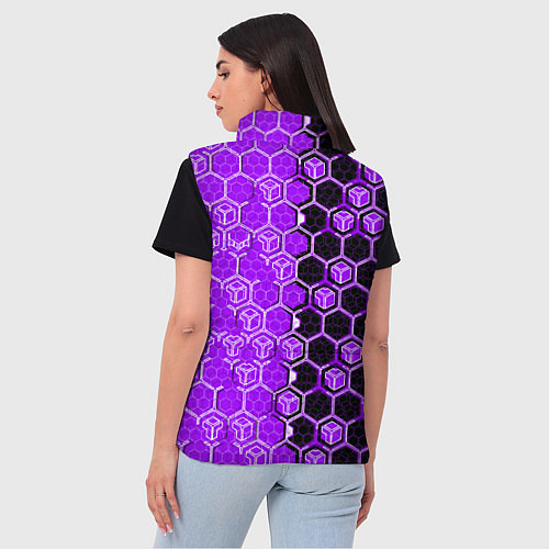 Женский жилет Техно-киберпанк шестиугольники фиолетовый и чёрный / 3D-Светло-серый – фото 4