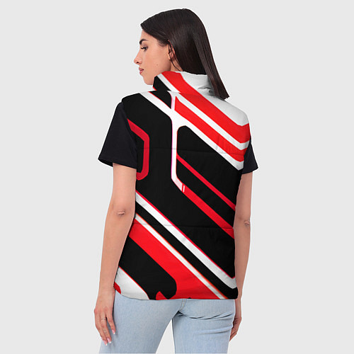 Женский жилет Бело-красные линии на чёрном фоне / 3D-Светло-серый – фото 4