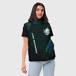 Женский жилет Cyberpunk 2077 glitch blue, цвет: 3D-черный — фото 2