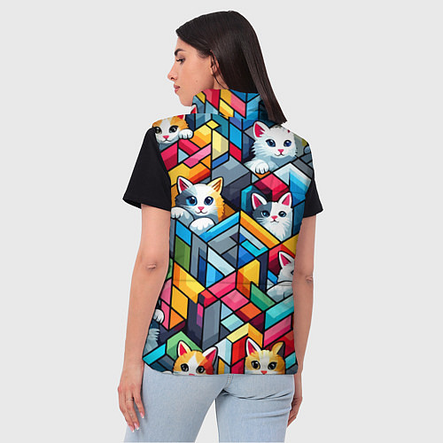 Женский жилет Геометрический паттерн с котятами - нейросеть / 3D-Светло-серый – фото 4