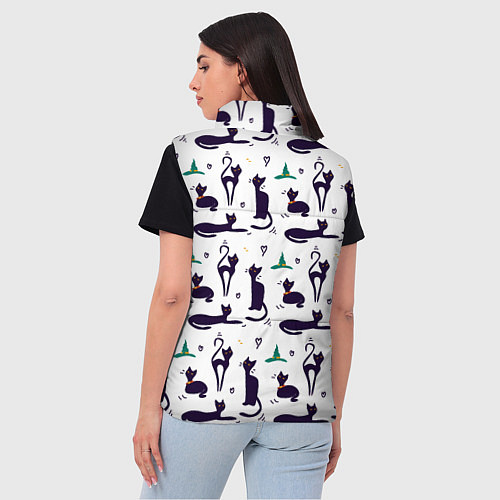 Женский жилет Узор из черных магических кошек / 3D-Светло-серый – фото 4