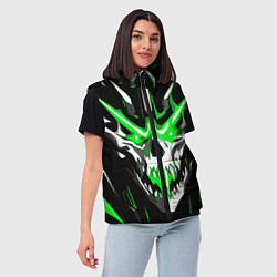 Женский жилет Абстрактный белый череп и зелёные полосы, цвет: 3D-черный — фото 2