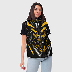 Женский жилет Жёлто-белое абстрактное лицо на чёрном фоне, цвет: 3D-светло-серый — фото 2