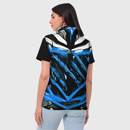 Женский жилет Blue and white abstraction on a black background / 3D-Светло-серый – фото 4