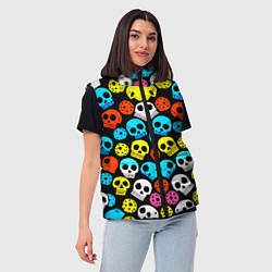 Женский жилет Прикольный цветной паттерн из черепков - нейроарт, цвет: 3D-черный — фото 2