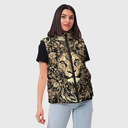 Женский жилет Лев среди узоров из цветов, цвет: 3D-черный — фото 2