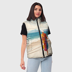 Женский жилет Летний пейзаж с женщиной на пляже, цвет: 3D-черный — фото 2