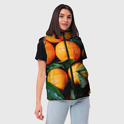Женский жилет Гора мандаринов апельсинов и листьев на Новый год, цвет: 3D-черный — фото 2