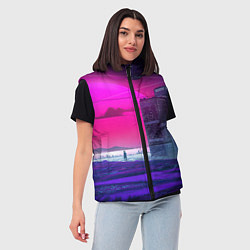 Женский жилет Synthwave неоновый город, цвет: 3D-светло-серый — фото 2