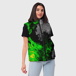 Женский жилет Зелёный и чёрный огонь, цвет: 3D-черный — фото 2