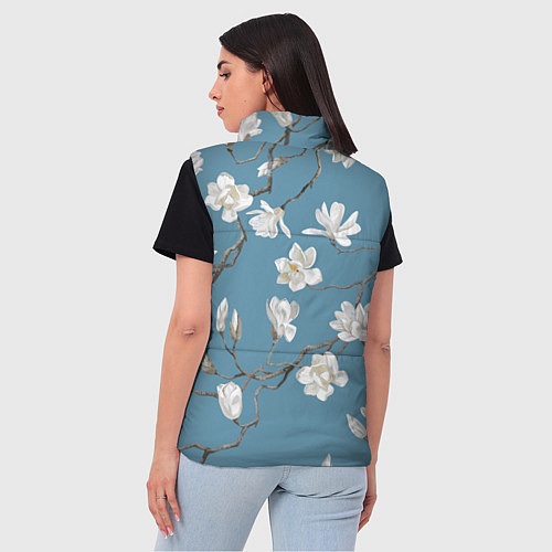 Женский жилет Цветы акварелью ветки магнолии / 3D-Светло-серый – фото 4