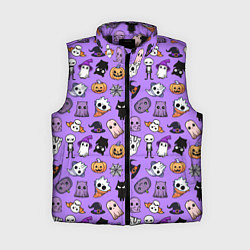 Женский жилет Кавайный хэллоуин - призраки и черепа на сиреневом, цвет: 3D-черный