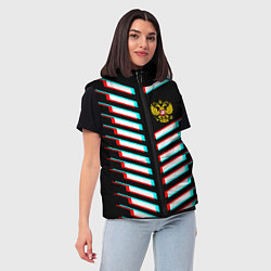 Женский жилет Герб РФ глитч геометрия, цвет: 3D-светло-серый — фото 2