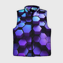 Женский жилет Абстрактные трехмерные фиолетовые гексагоны, цвет: 3D-светло-серый