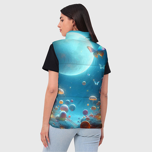 Женский жилет Сказочные грибы и бабочки под луной - фантазия / 3D-Светло-серый – фото 4