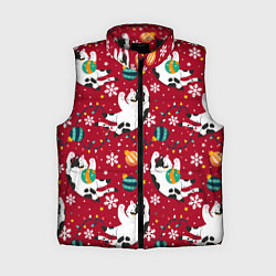 Женский жилет Новогодний паттерн с котиками, цвет: 3D-черный