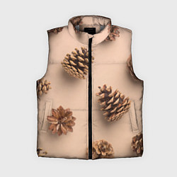 Женский жилет Еловые шишки на бежевом фоне, цвет: 3D-светло-серый