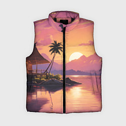 Женский жилет Домик на берегу закат, цвет: 3D-черный