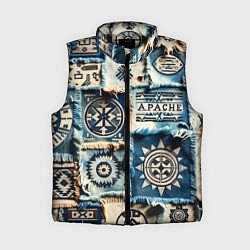 Женский жилет Символы Апачи на пэчворк дениме, цвет: 3D-черный