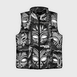 Женский жилет Африканские маски на пэчворк дениме, цвет: 3D-черный