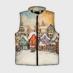 Женский жилет Новогодний городской пейзаж, цвет: 3D-черный