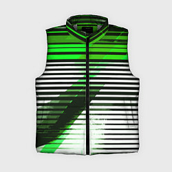 Женский жилет Зелёно-чёрные полосы на белом фоне, цвет: 3D-светло-серый