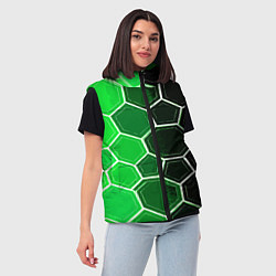 Женский жилет Белые шестиугольники на чёрно-зелёном фоне, цвет: 3D-светло-серый — фото 2