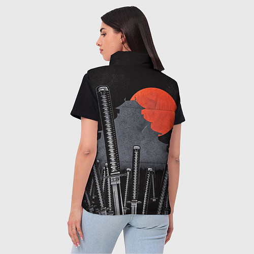 Женский жилет Самурайский дом и красная луна / 3D-Светло-серый – фото 4