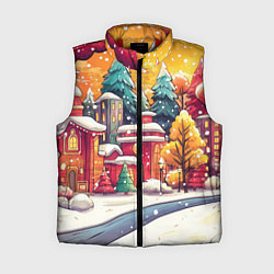 Женский жилет Новогодний город в оранжевых оттенках, цвет: 3D-красный